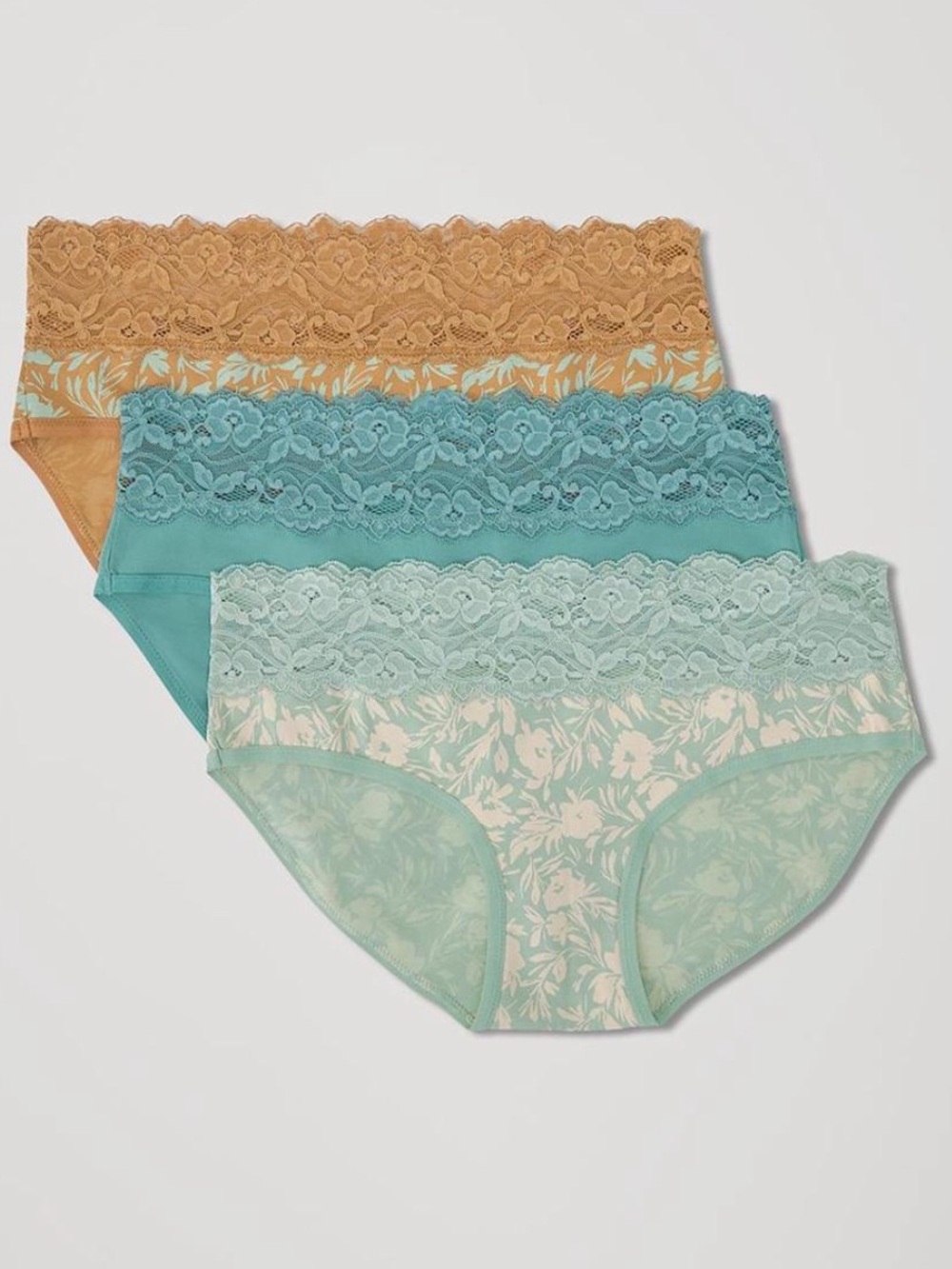 NEW PACT 3-Pack Lace Waist Bikini Panties Teal, Aqua & Tan XXL - in packaging